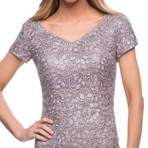NWT La Femme 29809 Cocktail Dress Applique Pink Size 4 - Picture 3 of 5